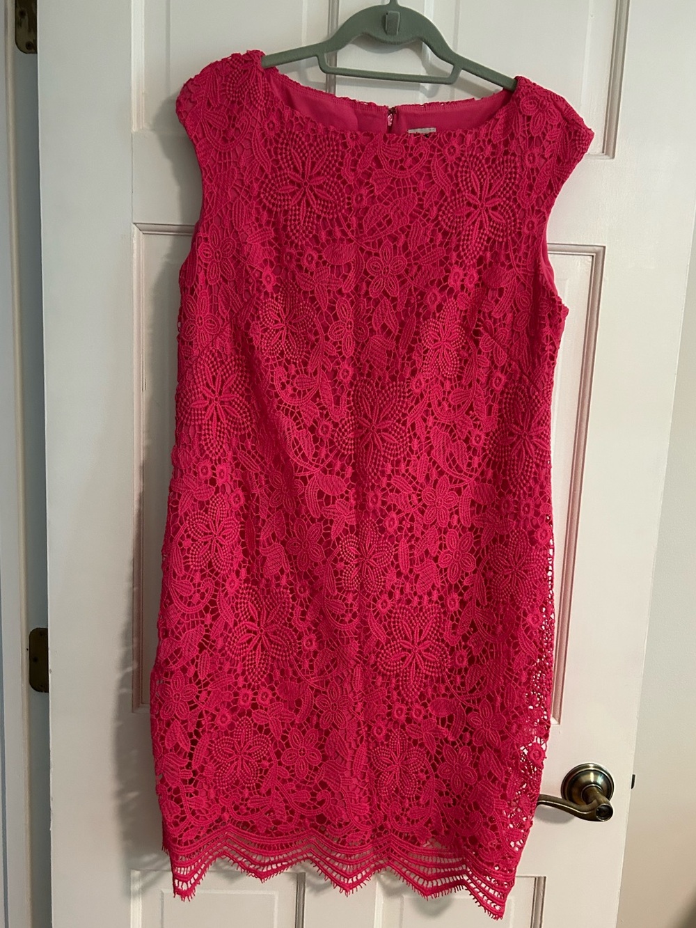 Anne Klein Fuchsia Floral Lace Midi Shift Dress